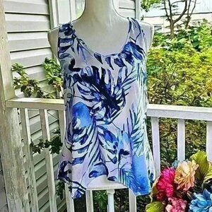 Linea Donatella tank top tie lace open back size m blue tropical